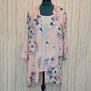 Pink Floral Open-Front Kimono